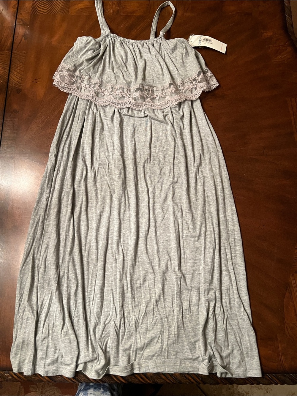 Girls GUESS Light Gray Lace-Trim Maxi Dress